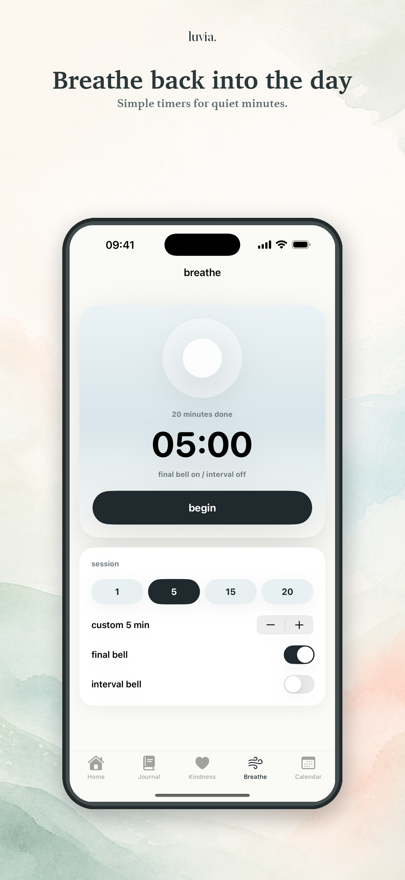 Luvia breathing timer screen