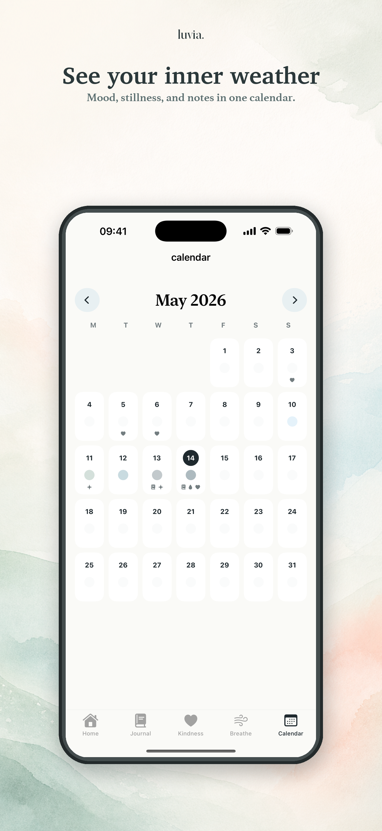 Calendar mood summary screen