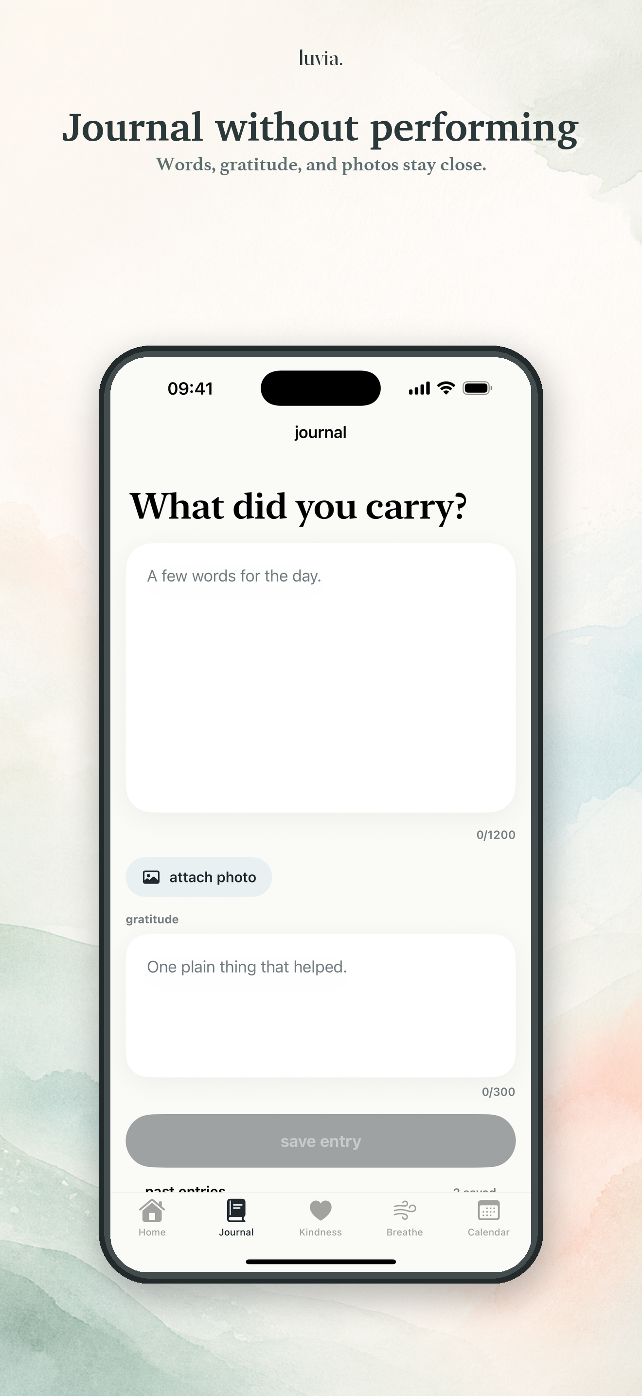 Luvia journal and gratitude screen