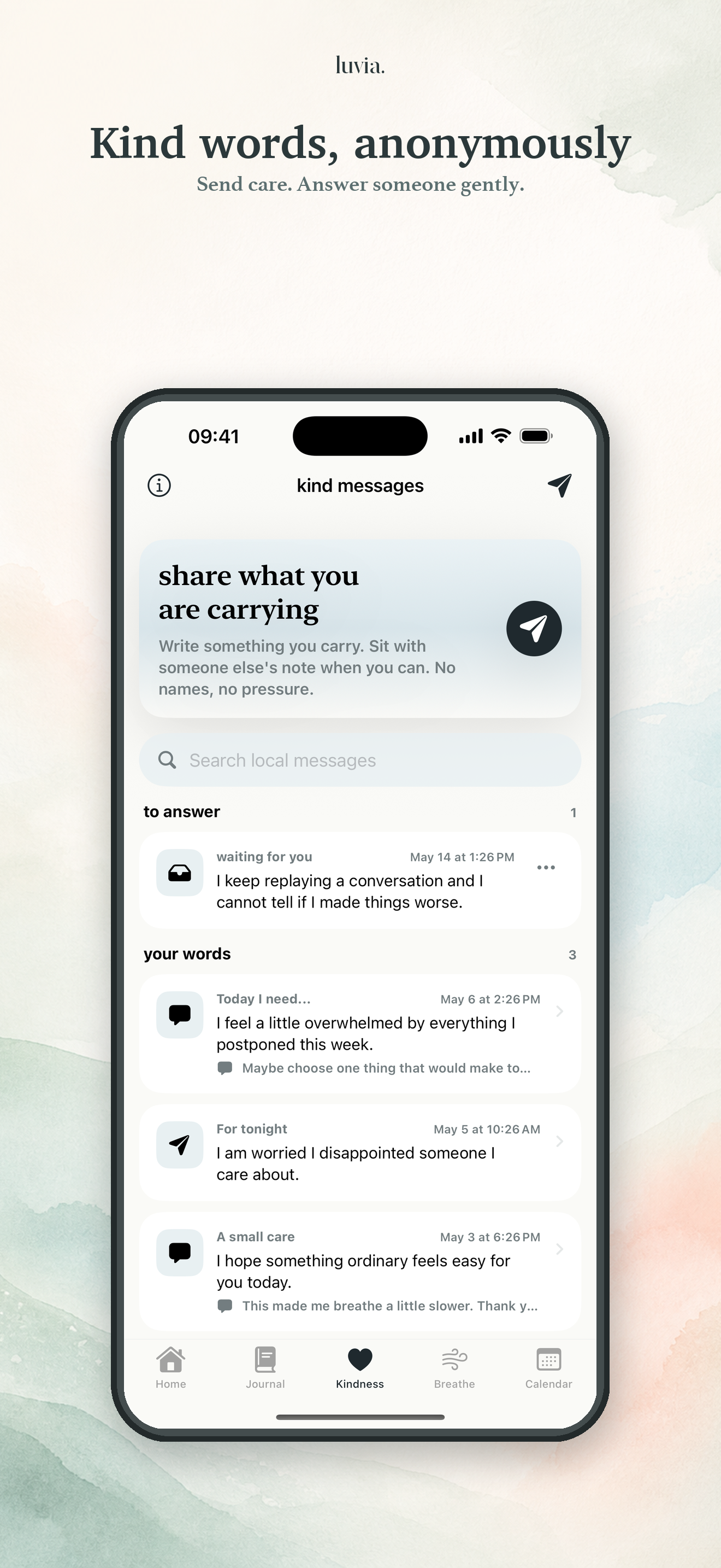 Luvia anonymous kind messages screen